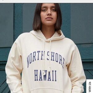 Brandy Melville Cream Hoodie with Blue Print